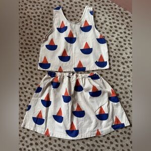 Bobo Choses White Tank Top and Skirt Set with Blue and Red Boat Print